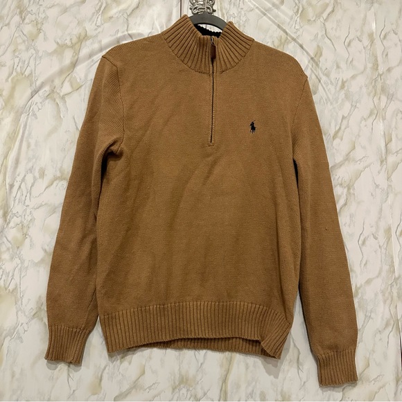Ralph Lauren Polo small half zip knit pullover sweater brown 100% cotton men’s - Picture 2 of 7